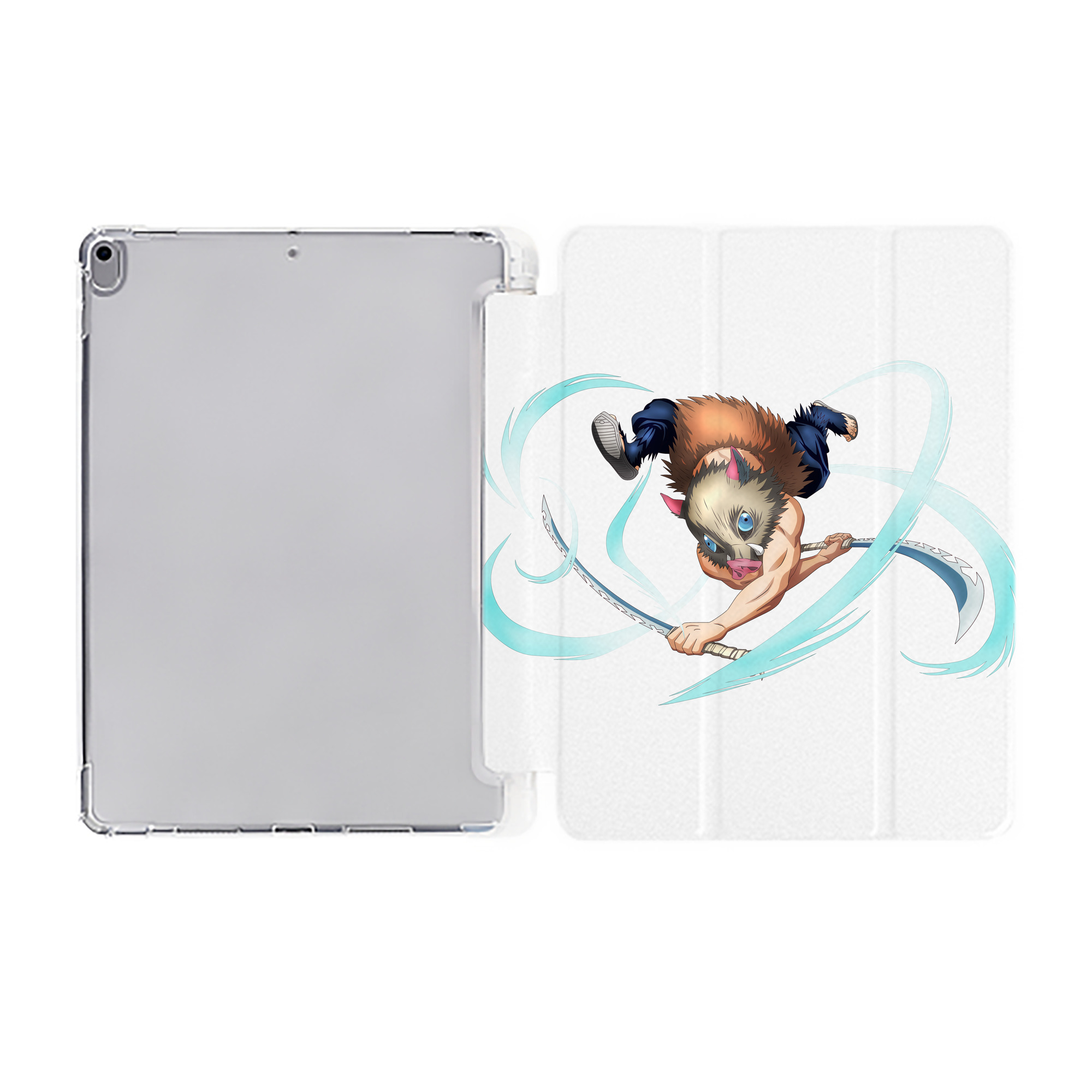 （画像用） 鬼滅の刃（きめつのやいば）嘴平 伊之助／はしびら いのすけ Hashibira Inosuke IPad ケース ペン収納付き 三つ折りスタンド PUレザー×シリコン 対応機種9.5/10.5/10.9インチ